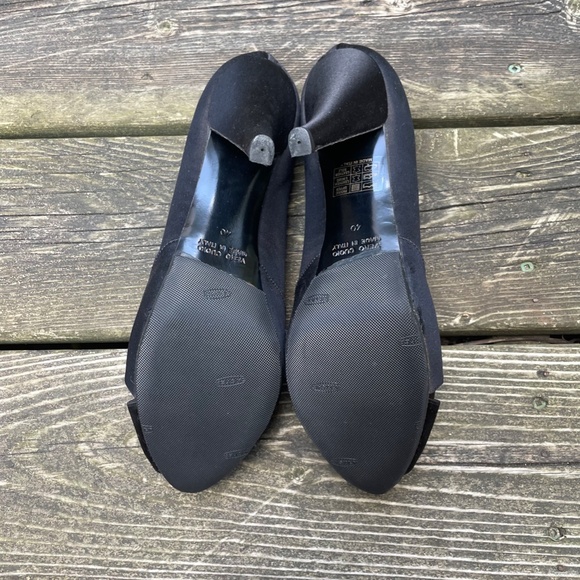 Italian Designer Peep Toe Black Satin High Heels - Picture 7 of 8